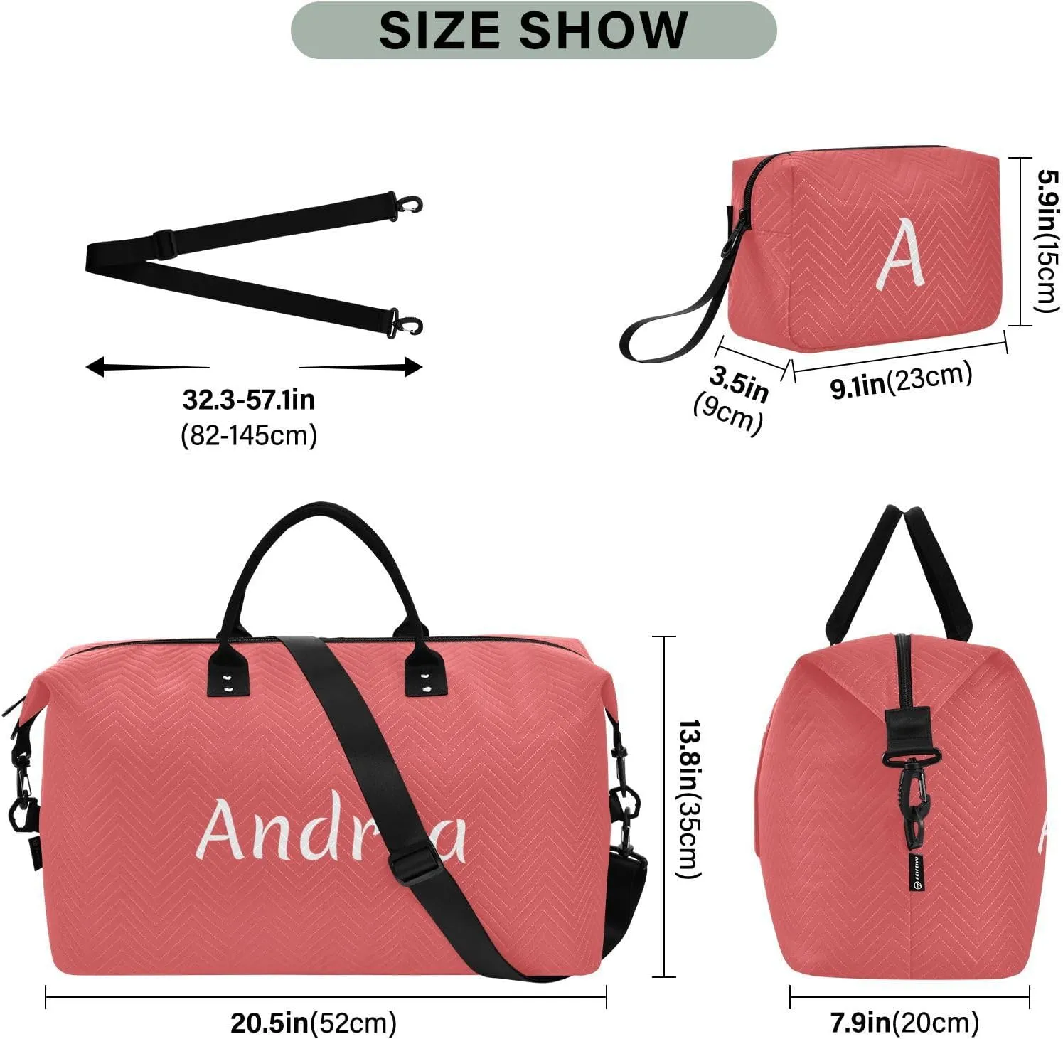DOMIKING Red Personalized Duffel Bag Foldable Weekender Bag Overnight Bags for Women Men Custom Sport Gym Bag with Toiletry Bag for Trip Business Yoga, 2 Pcs