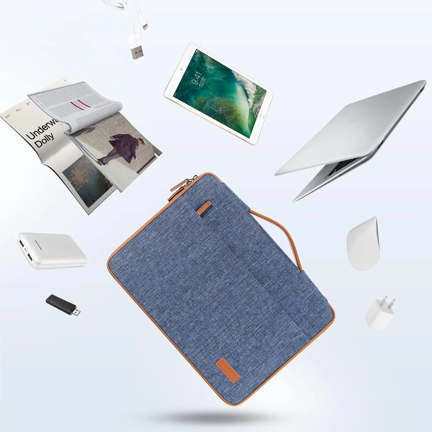 DOMISO 13.3 inch Laptop Sleeve Case Waterproof Carrying Bag for 13.3" Notebook/13 MacBook Air/Surface Book/ThinkPad L390 Yoga X380 Yoga/13.9" Yoga C930 Glass/HP EliteBook 830 840 G5,Blue