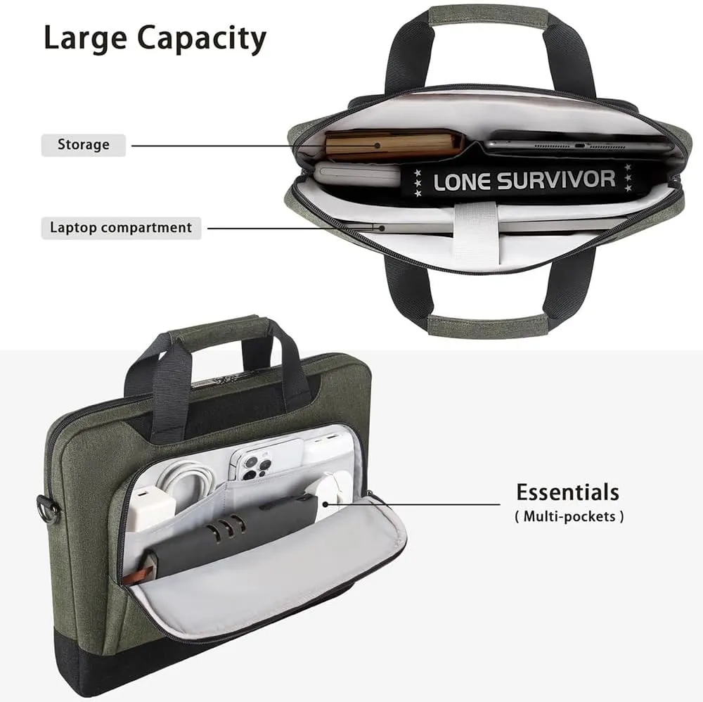 DOMISO Laptop Sleeve Case Large Capacity Shoulder Bag Compatible with 17-17.3 inch Dell XPS/HP Gaming Pavilion 17 / Chromebook 317, Dark Green
