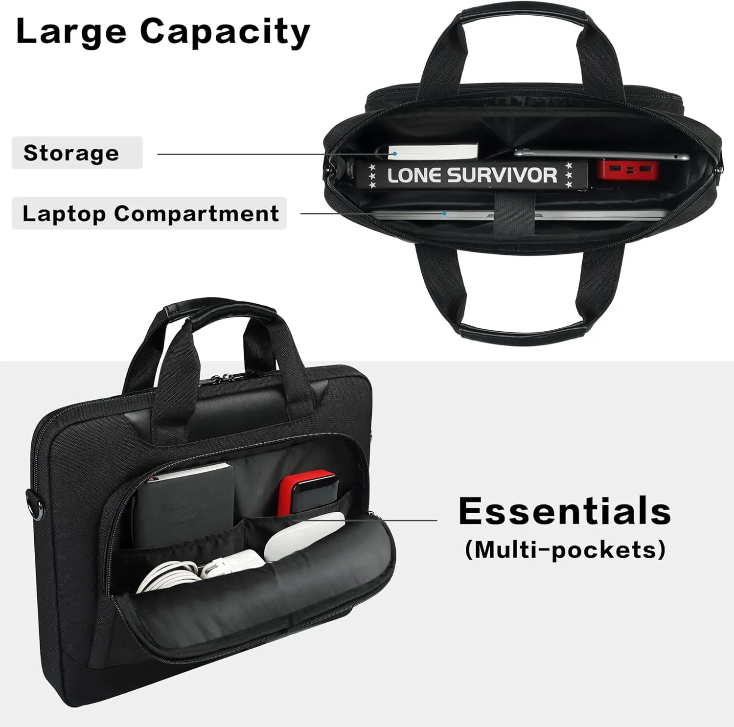 DOMISO Laptop Sleeve Case Large Capacity Shoulder Bag Compatible with 17-17.3 inch Dell XPS/Inspiron 17 / HP Gaming Pavilion 17 / Chromebook 317，Black