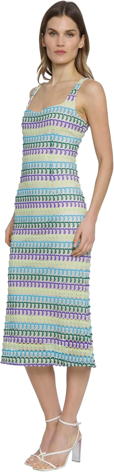 Donna Morgan Sweetheart Neckline Midi Striped Knit, Square Neck, Summer Beach Vacation Dresses for Women