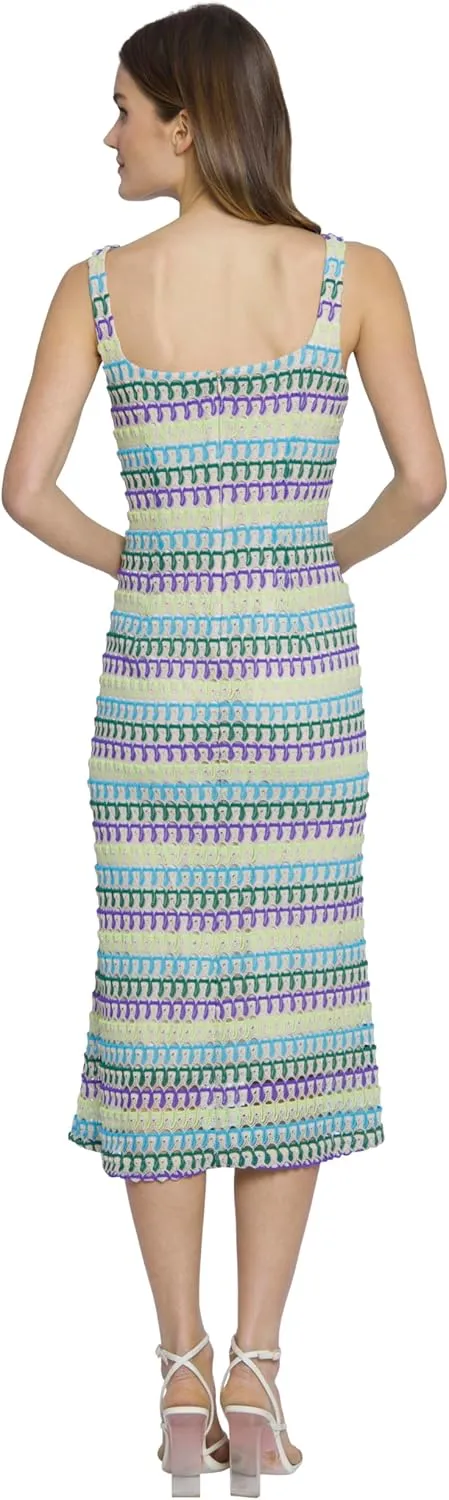 Donna Morgan Sweetheart Neckline Midi Striped Knit, Square Neck, Summer Beach Vacation Dresses for Women