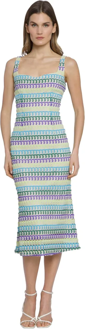 Donna Morgan Sweetheart Neckline Midi Striped Knit, Square Neck, Summer Beach Vacation Dresses for Women