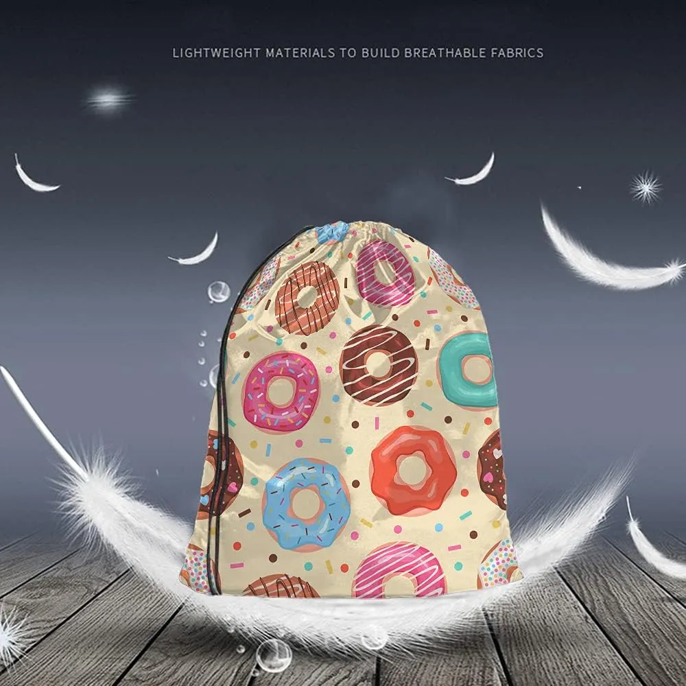 Donuts Drawstring Bags Backpack Bag Colorful Doughnuts Chocolate Blue Pink Donuts Sweet Food Dessert Sport Gym Sack Drawstring Bag String Bag Yoga Bag for Men Women