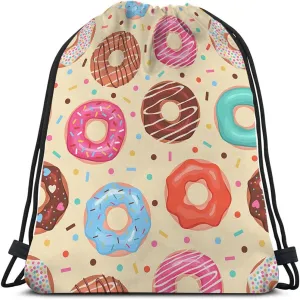 Donuts Drawstring Bags Backpack Bag Colorful Doughnuts Chocolate Blue Pink Donuts Sweet Food Dessert Sport Gym Sack Drawstring Bag String Bag Yoga Bag for Men Women