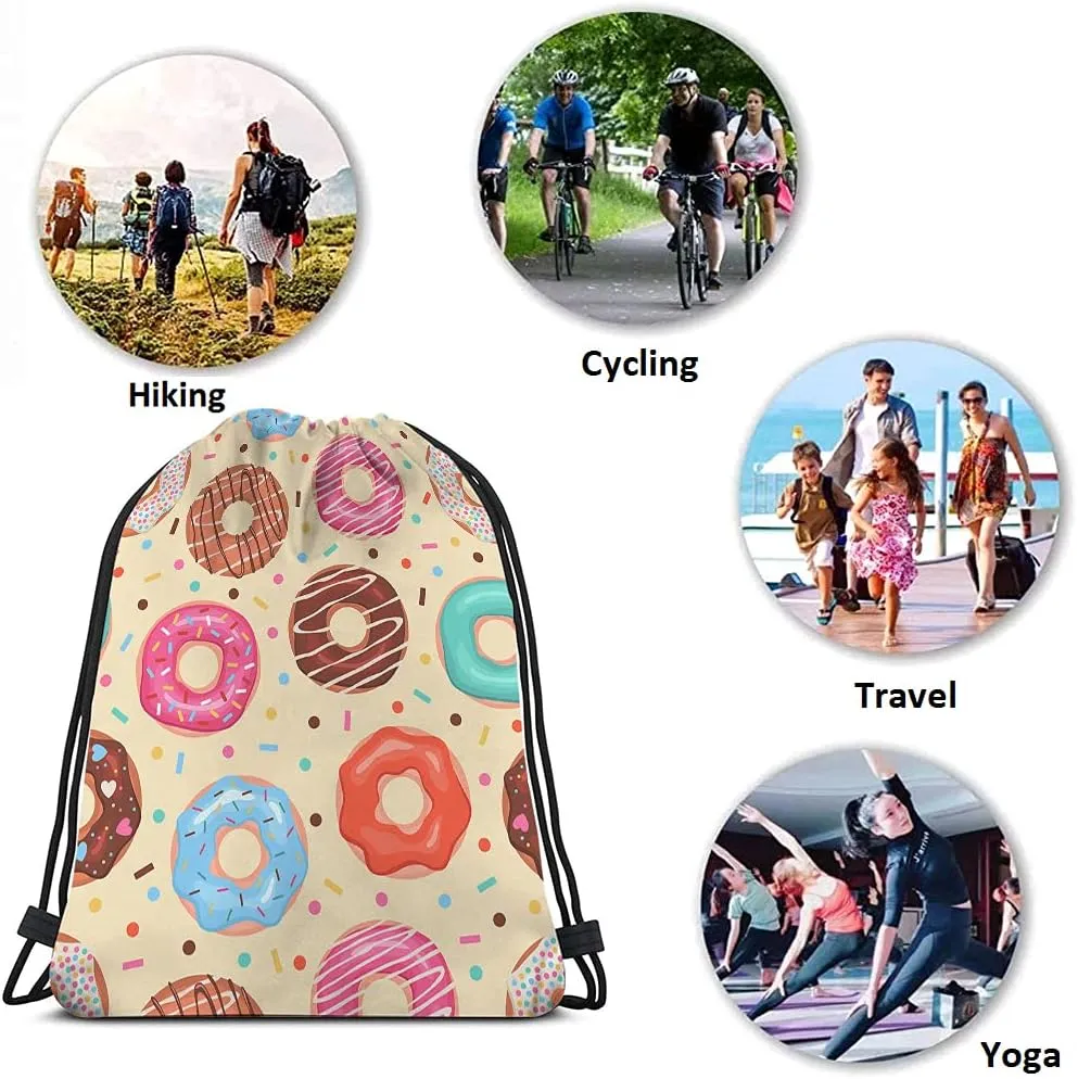 Donuts Drawstring Bags Backpack Bag Colorful Doughnuts Chocolate Blue Pink Donuts Sweet Food Dessert Sport Gym Sack Drawstring Bag String Bag Yoga Bag for Men Women