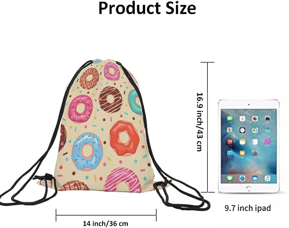 Donuts Drawstring Bags Backpack Bag Colorful Doughnuts Chocolate Blue Pink Donuts Sweet Food Dessert Sport Gym Sack Drawstring Bag String Bag Yoga Bag for Men Women