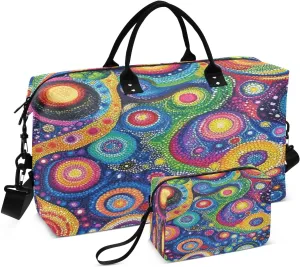 Dot Circle Artwork Sports Gym Bag for Women Men Travel Duffel Bag Weekend Overnight Carry on Bag with Toiletry Bag Workout Dance Bag for Hospital Plane Swimming Yoga Workout