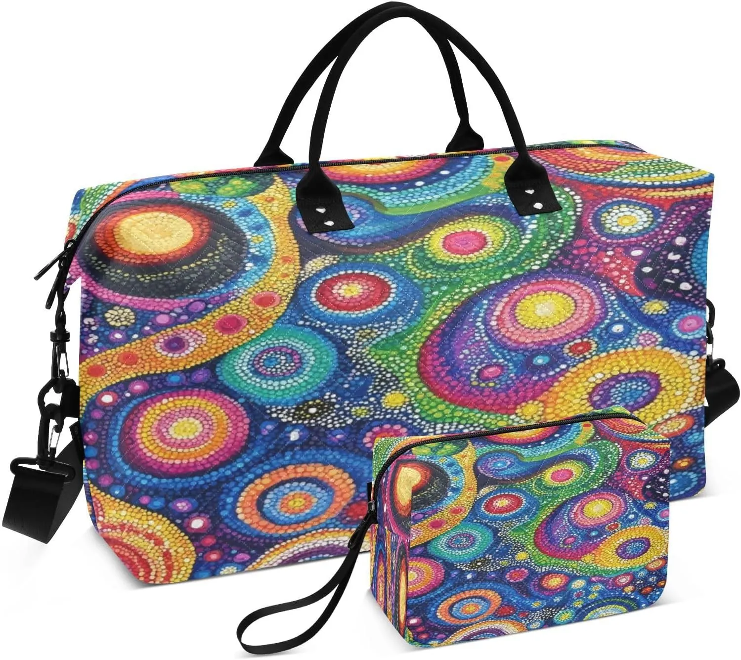 Dot Circle Artwork Sports Gym Bag for Women Men Travel Duffel Bag Weekend Overnight Carry on Bag with Toiletry Bag Workout Dance Bag for Hospital Plane Swimming Yoga Workout