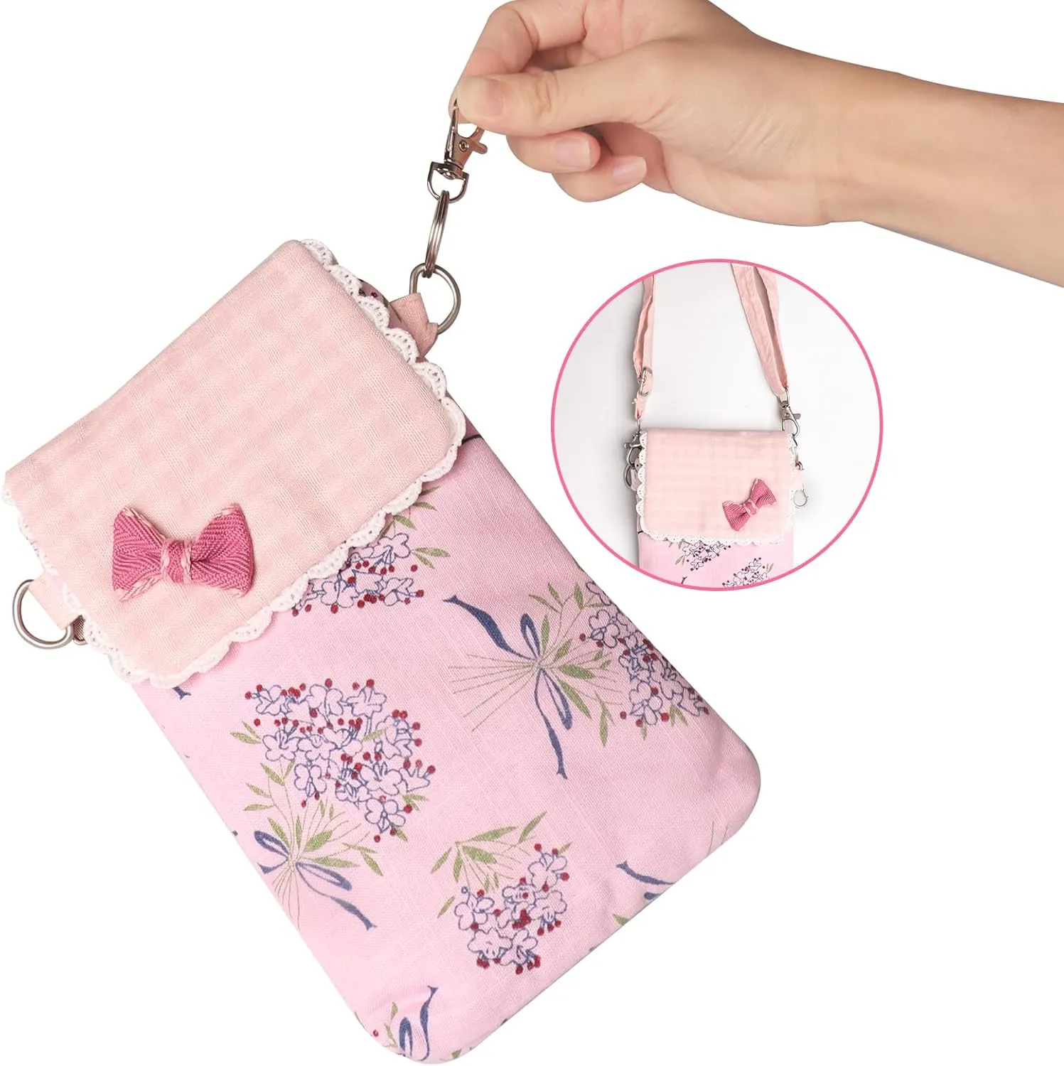 Double Glasses Case Soft Eyeglass Cases for Women Sunglasses Travel Cases with Glasses Cleaning Cloth and Key Chain
