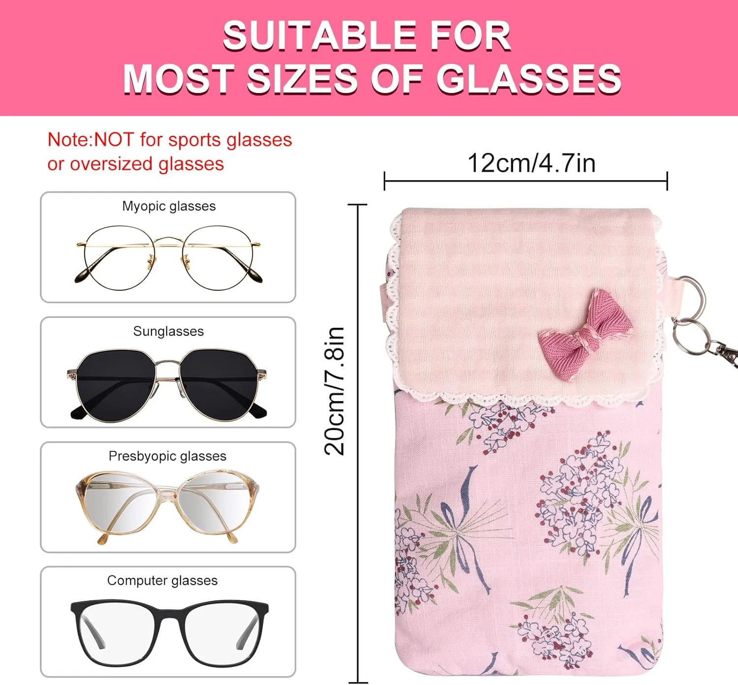 Double Glasses Case Soft Eyeglass Cases for Women Sunglasses Travel Cases with Glasses Cleaning Cloth and Key Chain