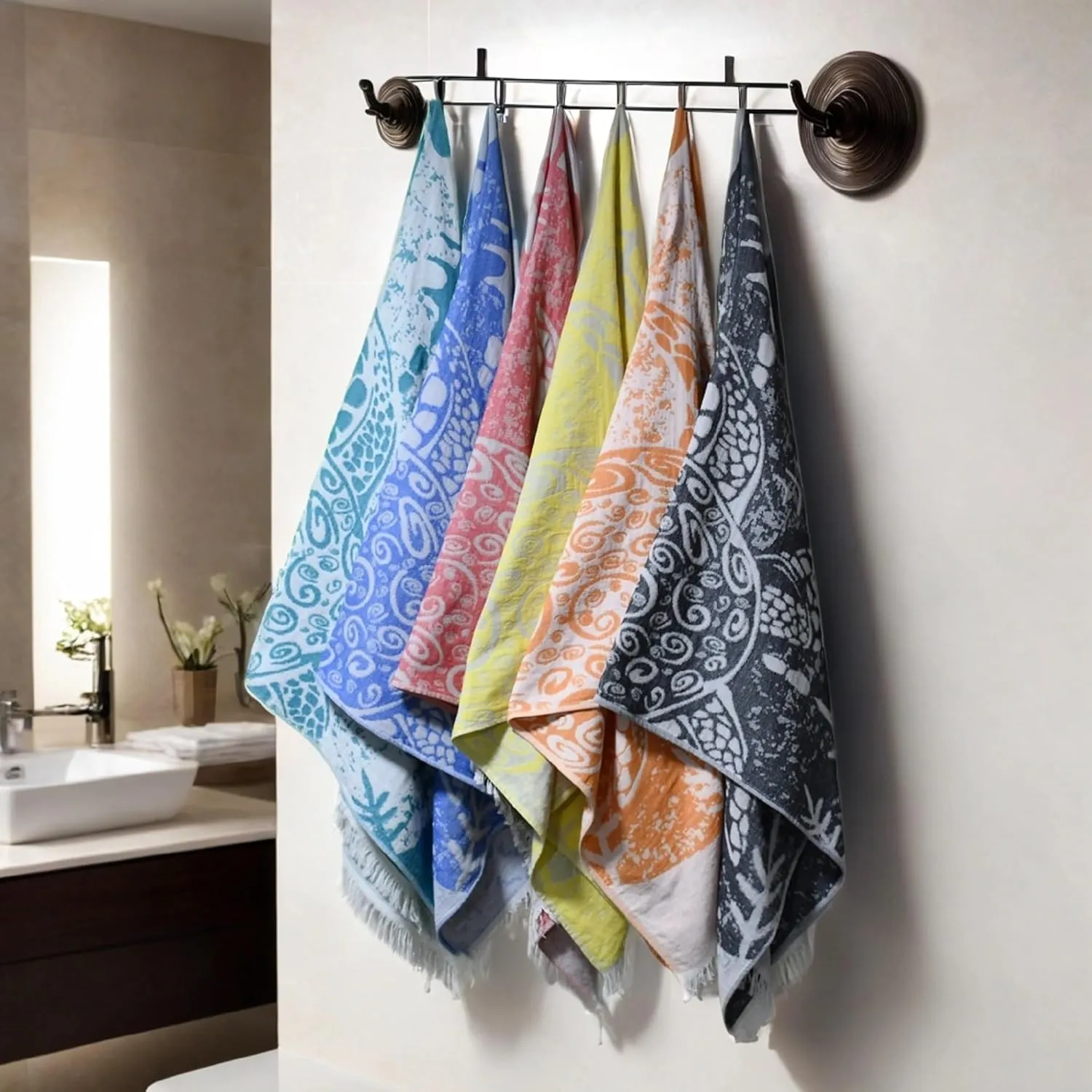 Double-Sided Jacquard Turtle Beach Towel-Limited Edition Oversized 100% Turkish Cotton Yarn Quick Dry for Beach,Bath Towel,Sandproof,Travel bag with a gift. (The secret of calm waters, Extra Large)