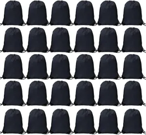 Drawstring Backpack, 30 Pcs Bulk Draw String Bags, Polyester Cinch Bag for Sport Gym, Black