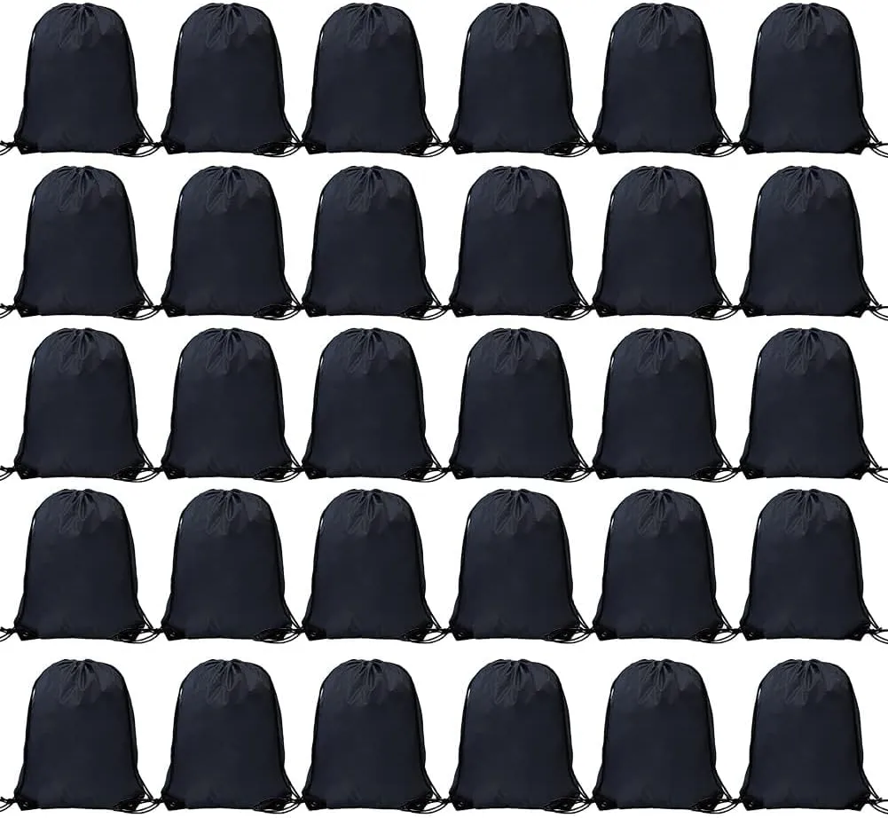 Drawstring Backpack, 30 Pcs Bulk Draw String Bags, Polyester Cinch Bag for Sport Gym, Black