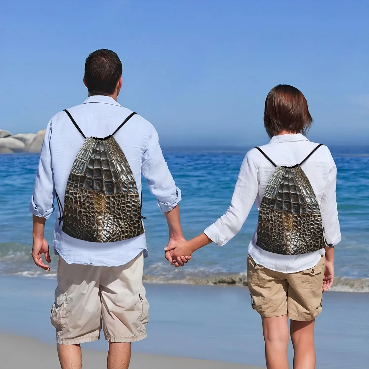 Drawstring Backpack Alligator Skin String Bag Sackpack Foldable Backpack Sports Gym Bag for Shopping Yoga