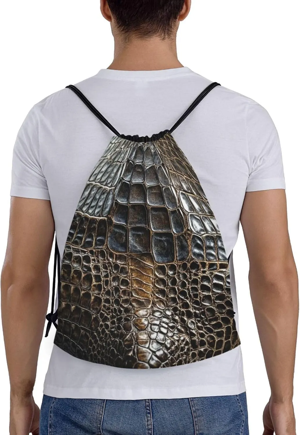 Drawstring Backpack Alligator Skin String Bag Sackpack Foldable Backpack Sports Gym Bag for Shopping Yoga