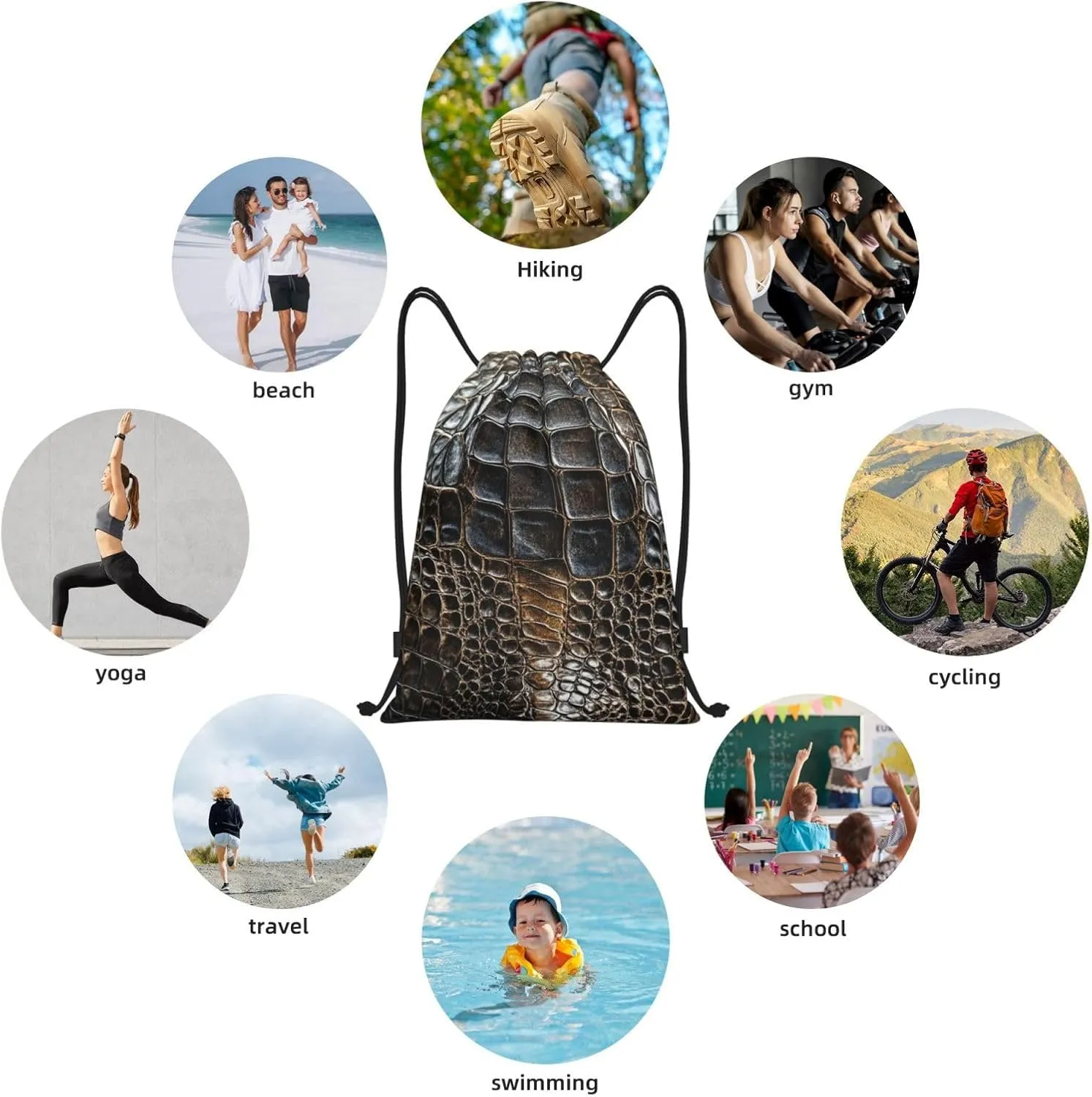 Drawstring Backpack Alligator Skin String Bag Sackpack Foldable Backpack Sports Gym Bag for Shopping Yoga