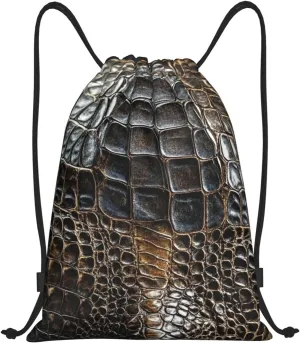 Drawstring Backpack Alligator Skin String Bag Sackpack Foldable Backpack Sports Gym Bag for Shopping Yoga