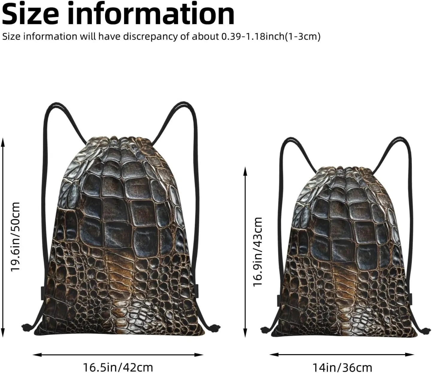 Drawstring Backpack Alligator Skin String Bag Sackpack Foldable Backpack Sports Gym Bag for Shopping Yoga