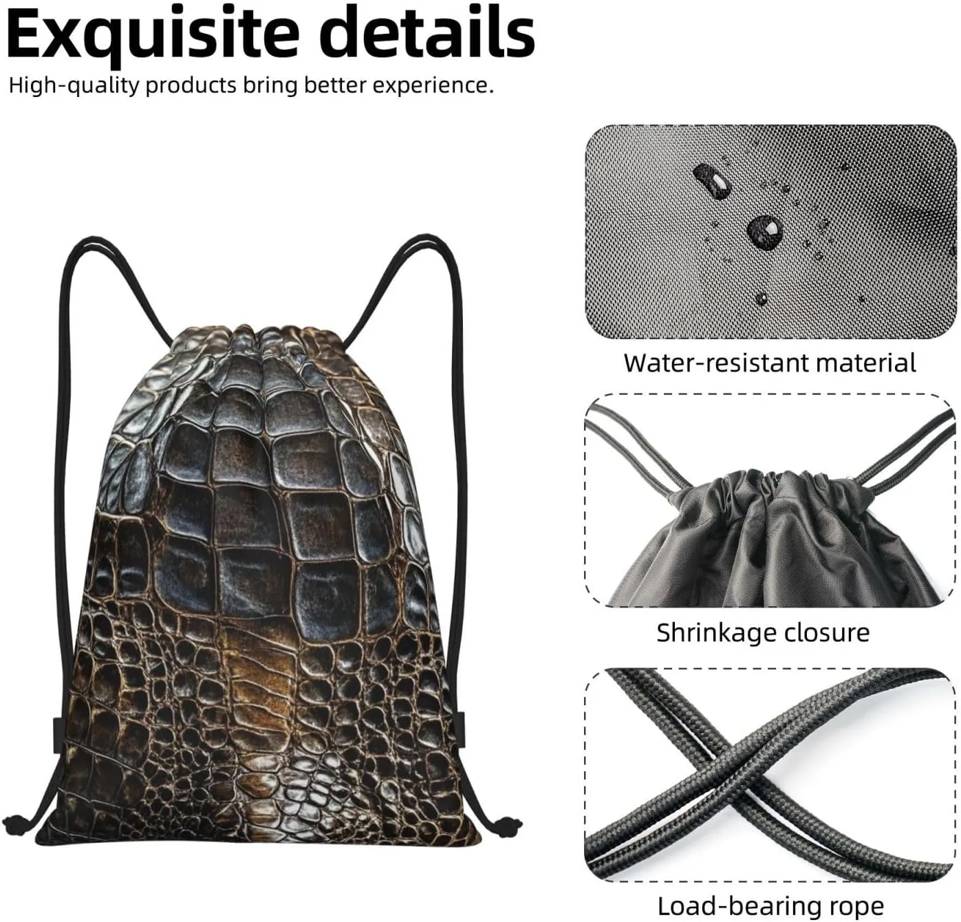 Drawstring Backpack Alligator Skin String Bag Sackpack Foldable Backpack Sports Gym Bag for Shopping Yoga