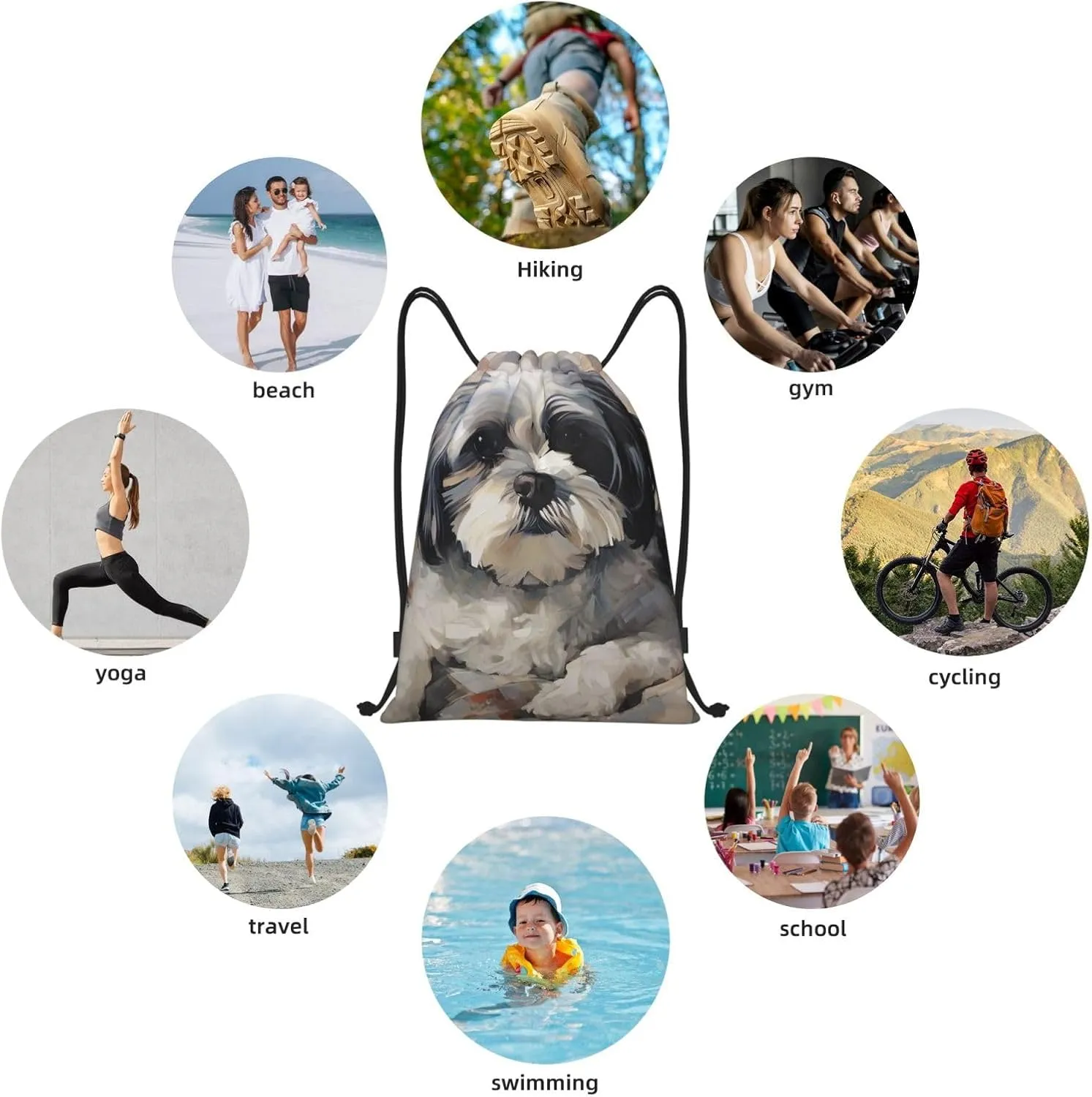Drawstring Backpack Bags Waterproof String Bag Shih Tzu Sports Gym Sackpack Lightweight Cinch Sack