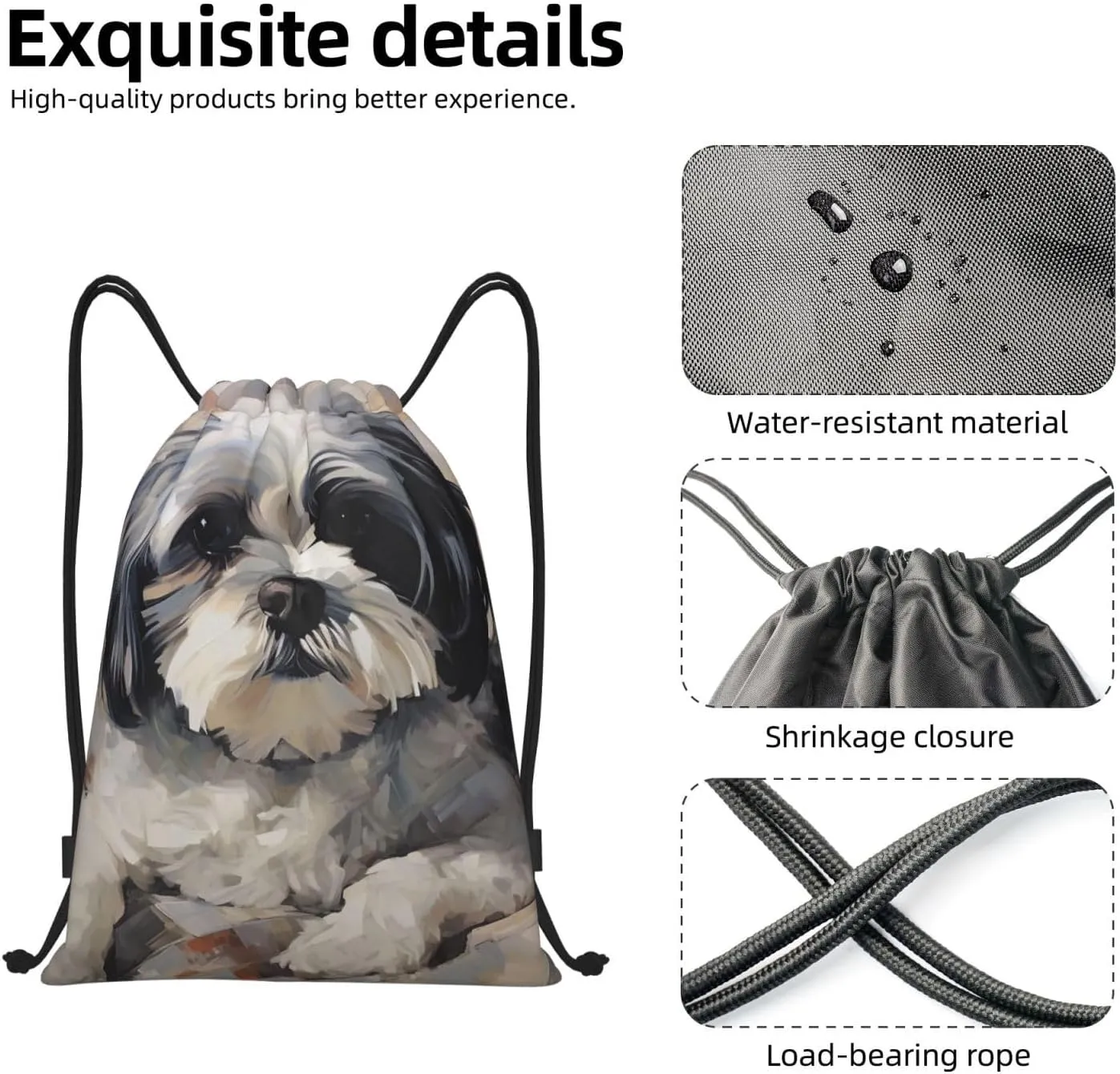 Drawstring Backpack Bags Waterproof String Bag Shih Tzu Sports Gym Sackpack Lightweight Cinch Sack