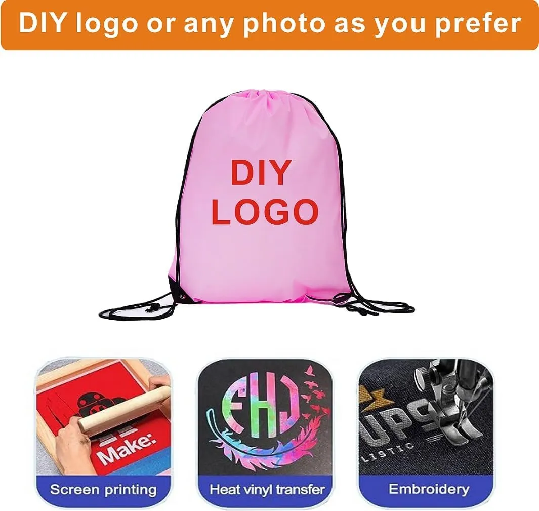Drawstring Backpack Bulk 20 Packs Draw String Bags for Gym Sports Trip Pedestrianism Cinch Sack DIY for Women Men with Memo Card (pink)