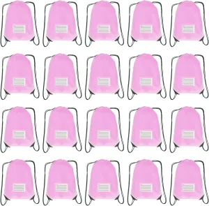 Drawstring Backpack Bulk 20 Packs Draw String Bags for Gym Sports Trip Pedestrianism Cinch Sack DIY for Women Men with Memo Card (pink)