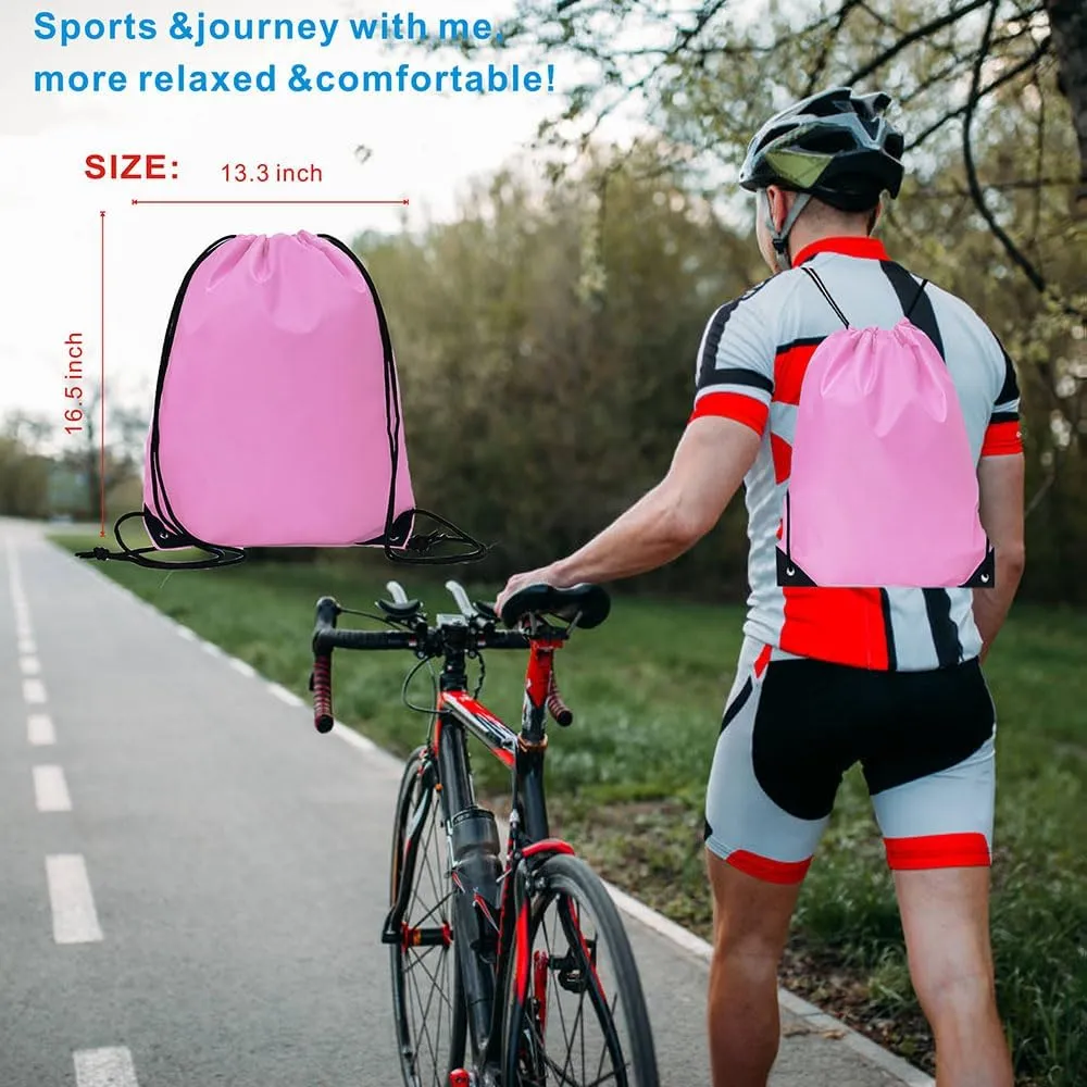 Drawstring Backpack Bulk 20 Packs Draw String Bags for Gym Sports Trip Pedestrianism Cinch Sack DIY for Women Men with Memo Card (pink)