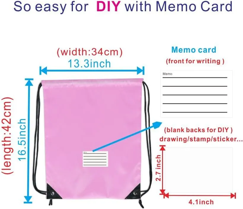 Drawstring Backpack Bulk 20 Packs Draw String Bags for Gym Sports Trip Pedestrianism Cinch Sack DIY for Women Men with Memo Card (pink)