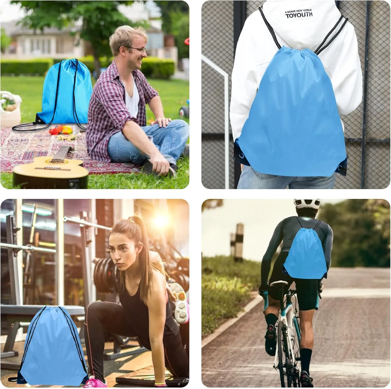 Drawstring Backpack Bulk 42 Pcs String Backpack Drawstring Bags Cinch Bag Sackpack for Men Women Gym (Sky Blue)