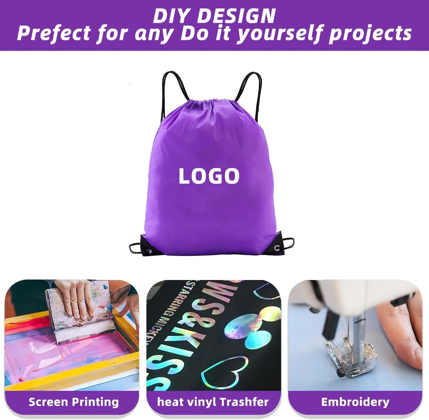 drawstring backpack, Drawstring Bags Bulk,10 Pcs Draw String Bags, Cinch Bag,essential for gym travel, unisex, loose and portable(10, Purple)