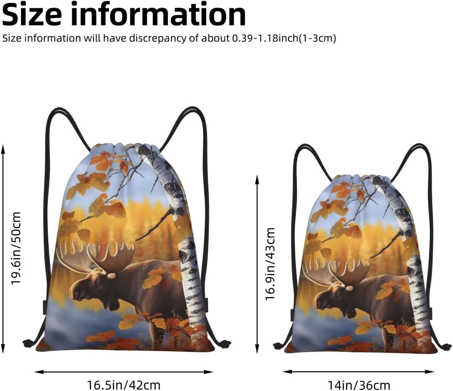 Drawstring Backpack Foldable Backpack Fall Birch Leaves Elk Sports Gym Bag for Women Men String Bag
