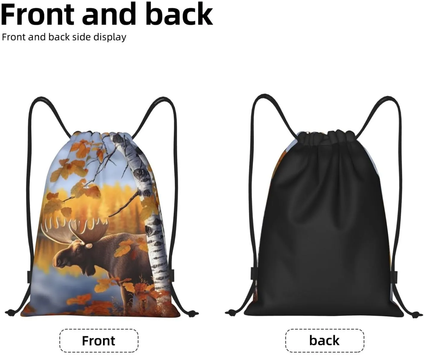 Drawstring Backpack Foldable Backpack Fall Birch Leaves Elk Sports Gym Bag for Women Men String Bag