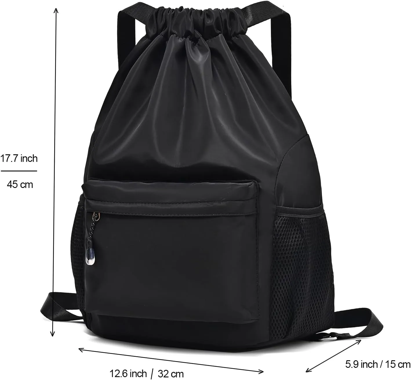 Drawstring Backpack for Women & Men, Waterproof Gym Bag, Small Cinch Sack for Basketball & Soccer (Grey)