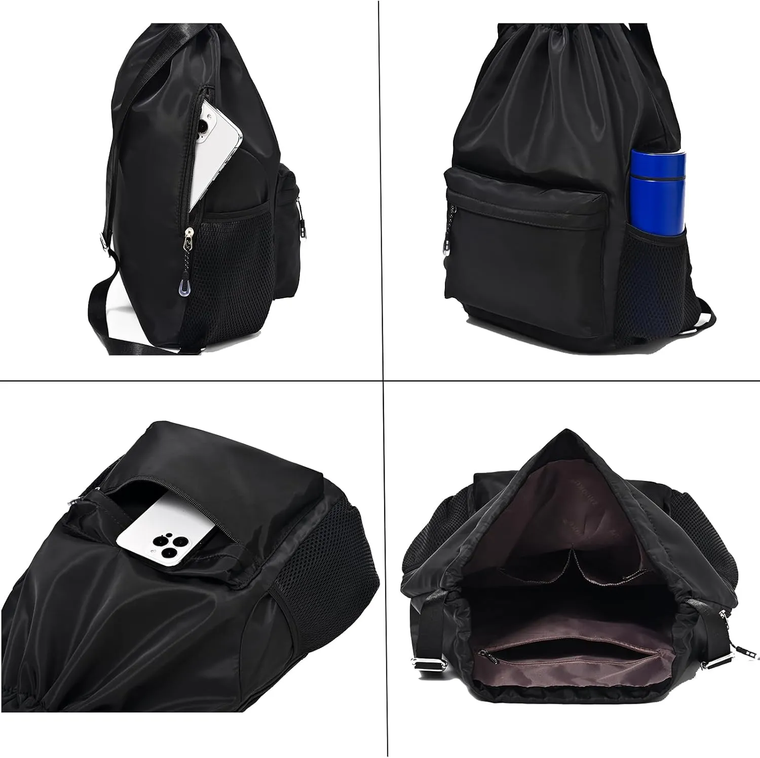 Drawstring Backpack for Women & Men, Waterproof Gym Bag, Small Cinch Sack for Basketball & Soccer (Grey)