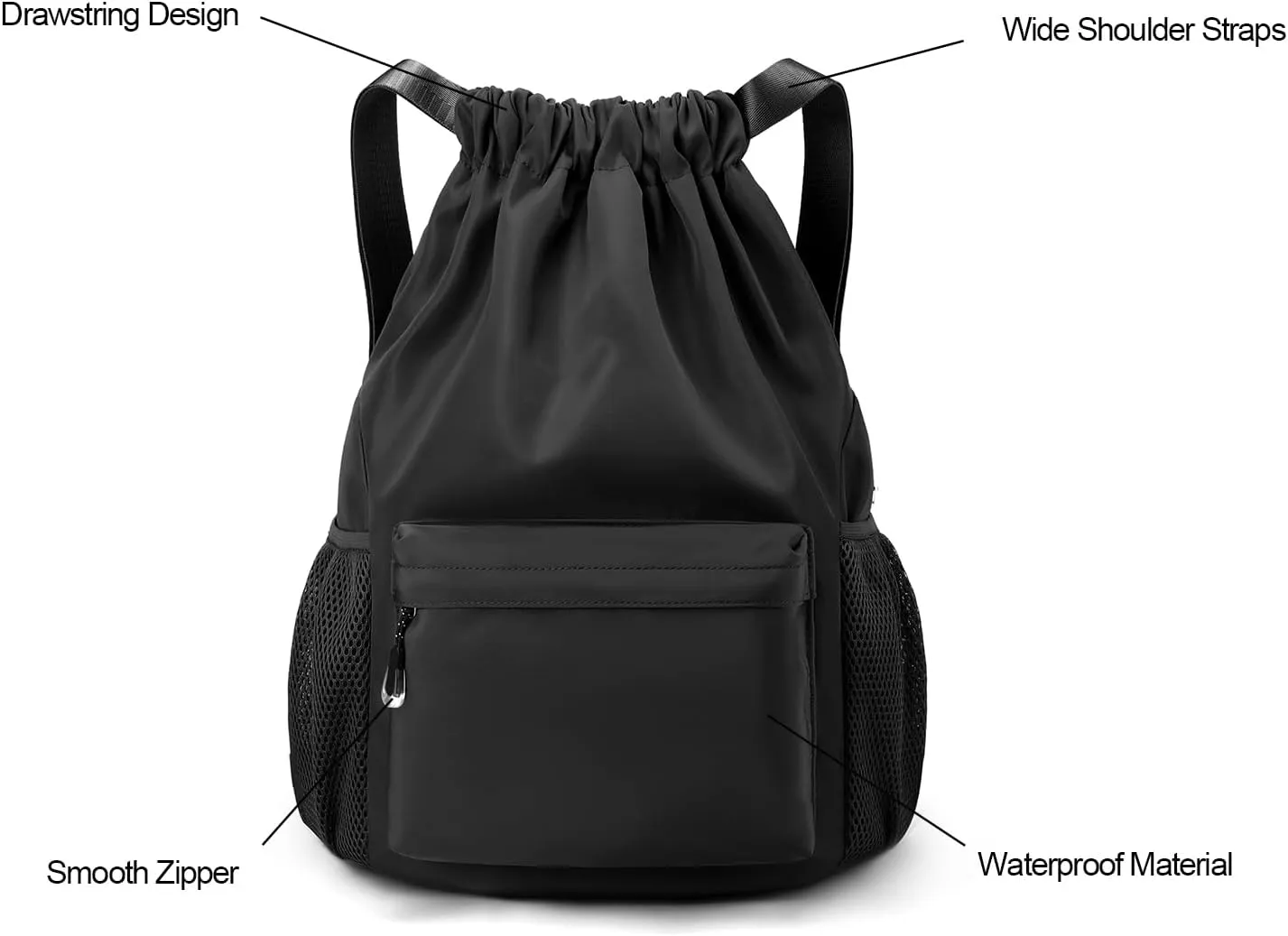 Drawstring Backpack for Women & Men, Waterproof Gym Bag, Small Cinch Sack for Basketball & Soccer (Grey)