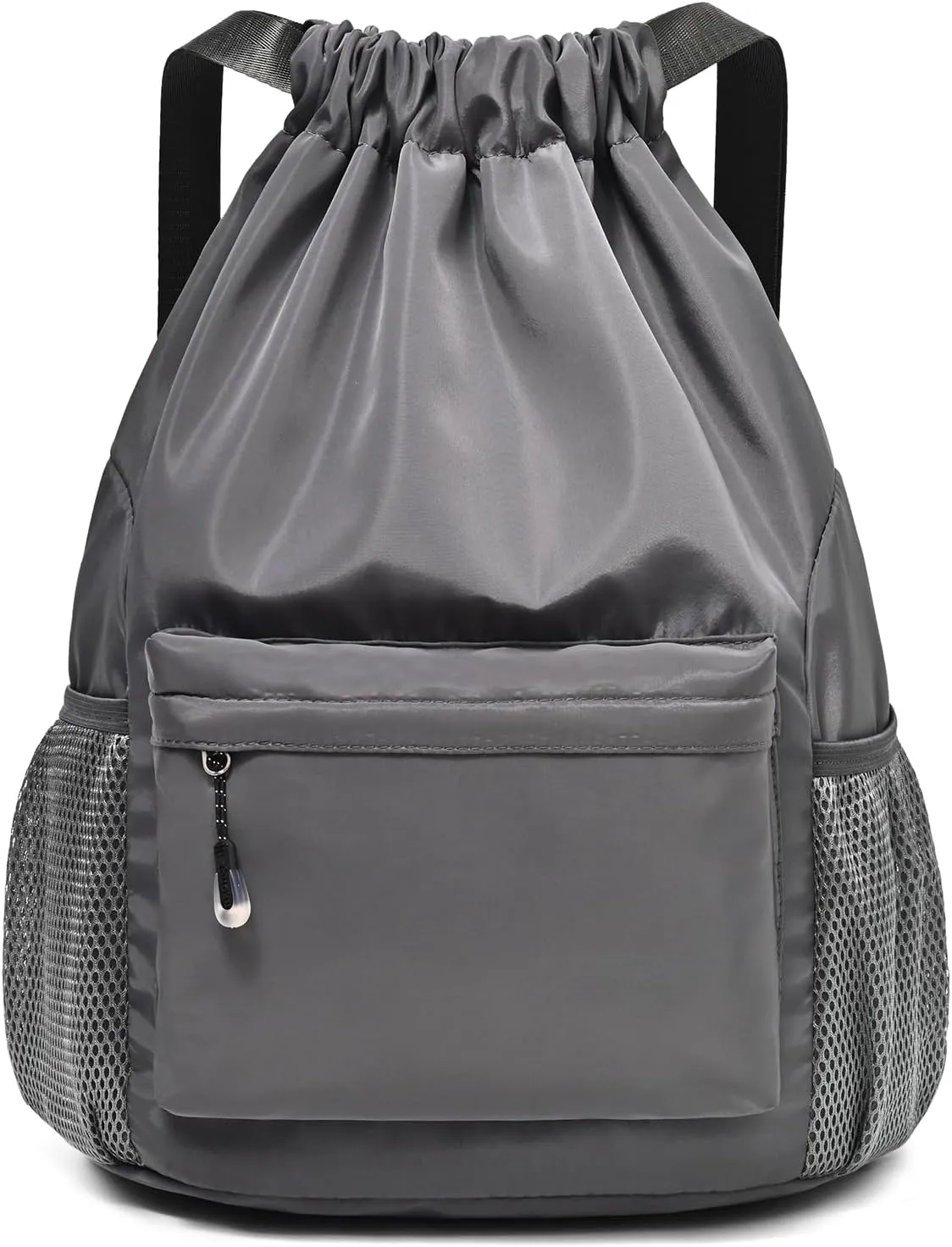 Drawstring Backpack for Women & Men, Waterproof Gym Bag, Small Cinch Sack for Basketball & Soccer (Grey)
