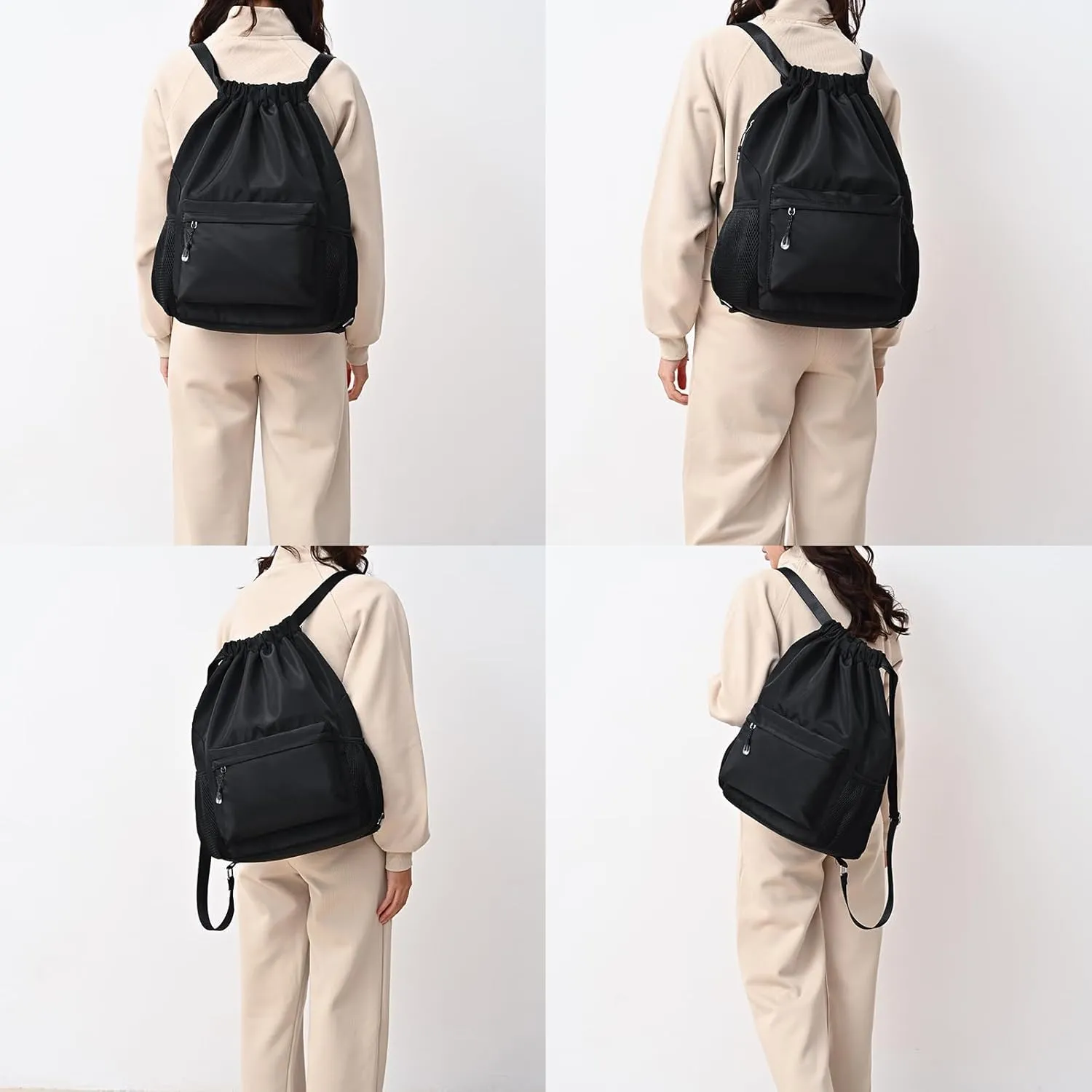 Drawstring Backpack for Women & Men, Waterproof Gym Bag, Small Cinch Sack for Basketball & Soccer (Grey)