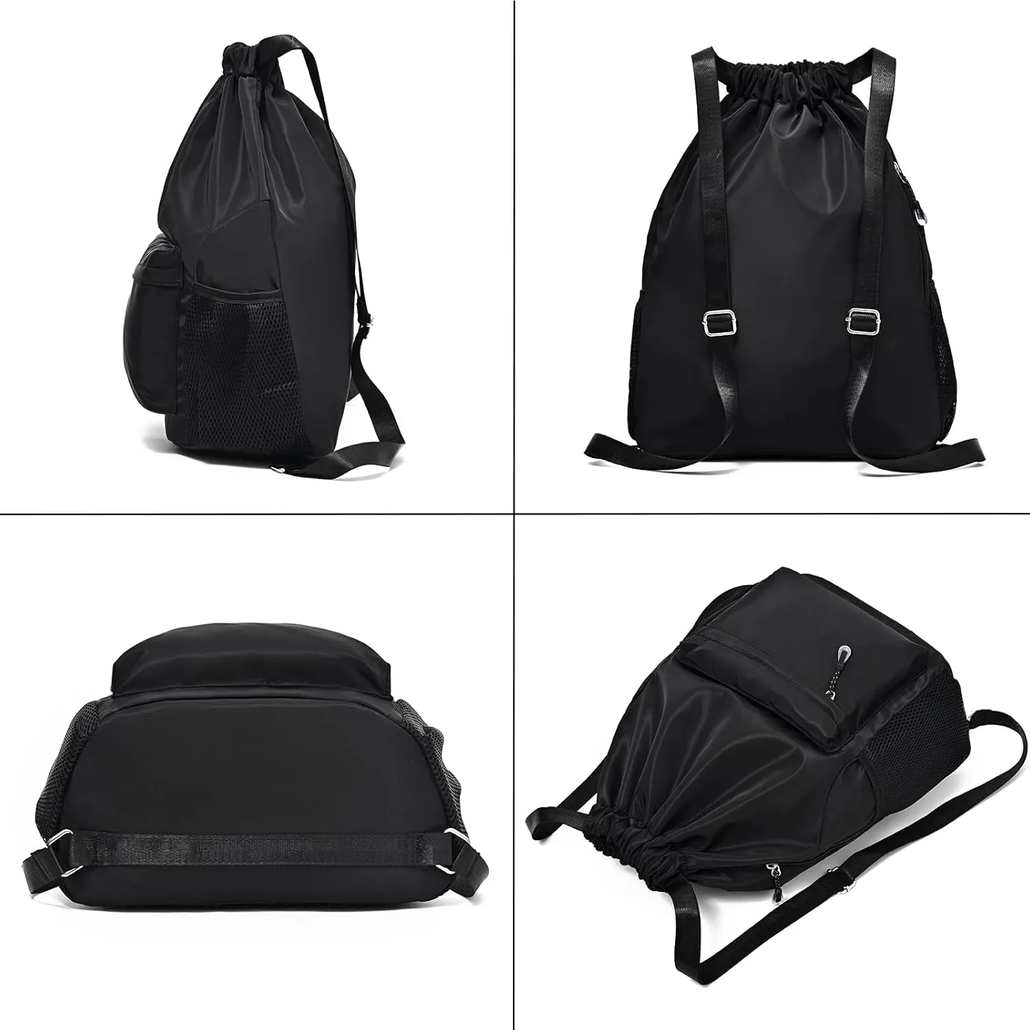 Drawstring Backpack for Women & Men, Waterproof Gym Bag, Small Cinch Sack for Basketball & Soccer (Grey)