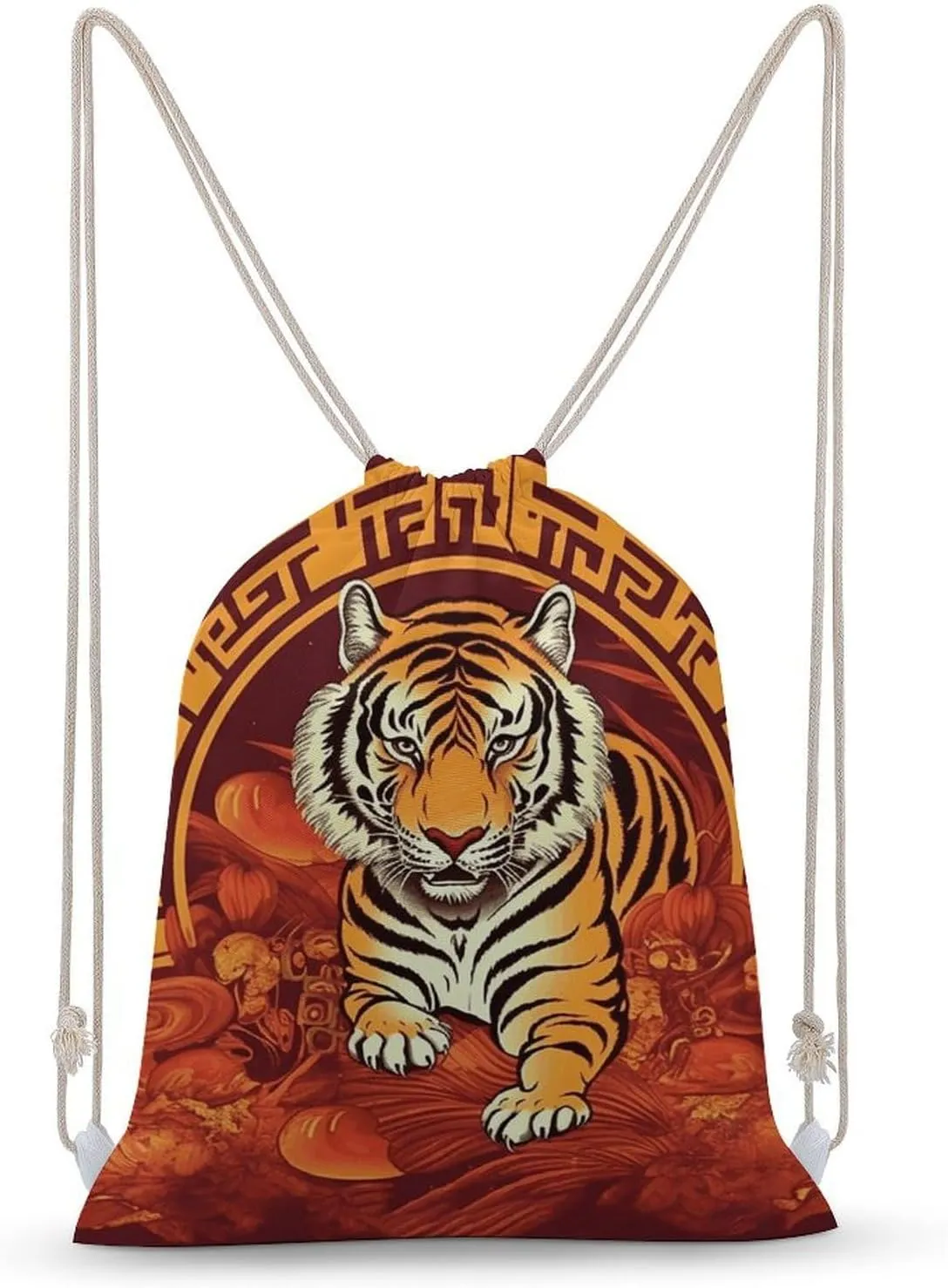 Drawstring Backpack for Women Men Prosperity in The Year of The Tiger Gym Sackpack Lightweight String Bag for Travel Sport