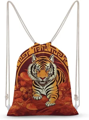 Drawstring Backpack for Women Men Prosperity in The Year of The Tiger Gym Sackpack Lightweight String Bag for Travel Sport