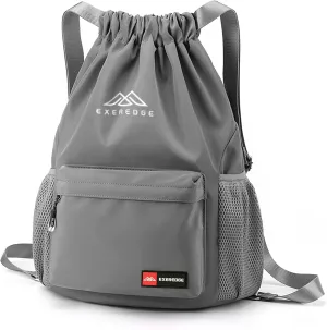 Drawstring Backpack for Women Men Sport Gym Bag Water Resistant Backpack Sandproof Beach Bag With Mesh Pockets (Grey)