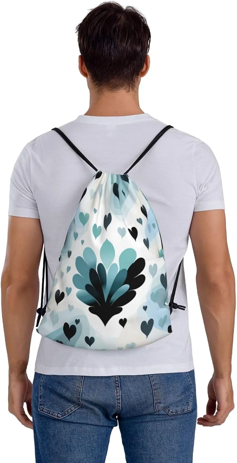 Drawstring Backpack Gym Bag Cinch Bag Draw String Back Bag Heart Pattern Drawstring Bags for Travel