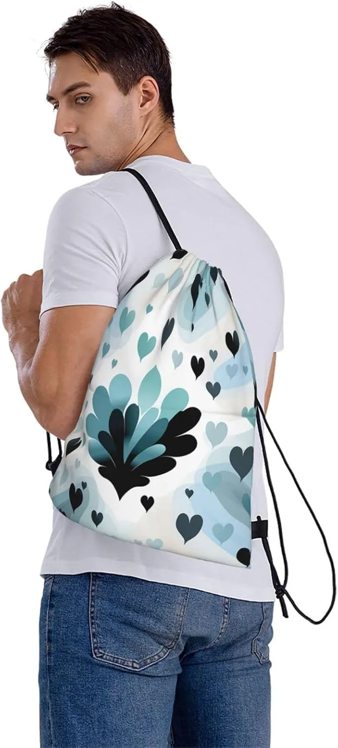 Drawstring Backpack Gym Bag Cinch Bag Draw String Back Bag Heart Pattern Drawstring Bags for Travel