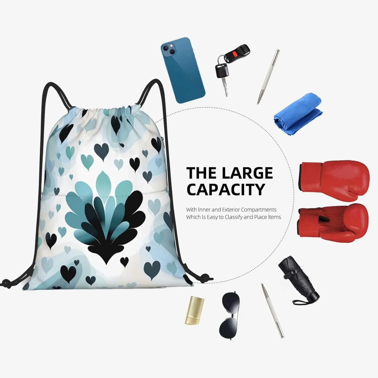 Drawstring Backpack Gym Bag Cinch Bag Draw String Back Bag Heart Pattern Drawstring Bags for Travel