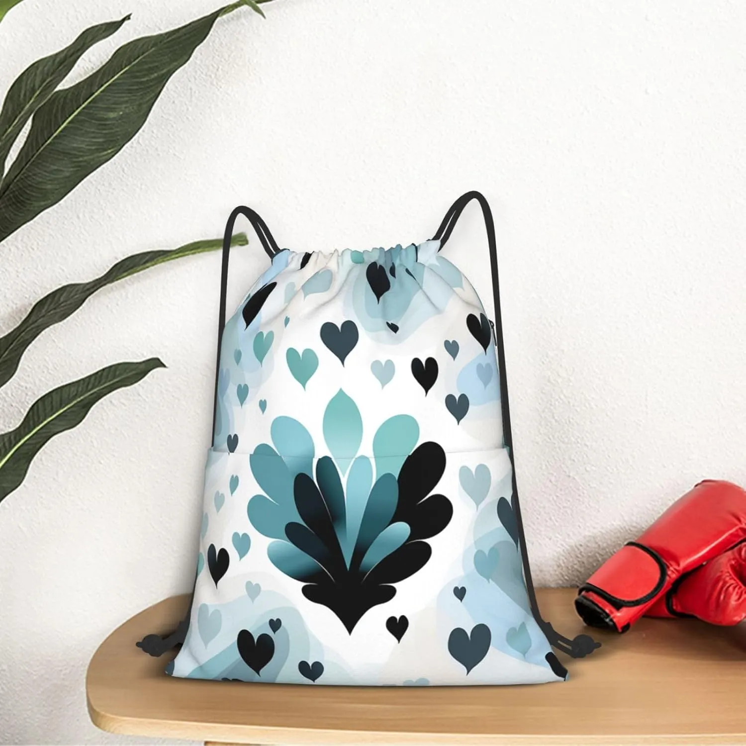 Drawstring Backpack Gym Bag Cinch Bag Draw String Back Bag Heart Pattern Drawstring Bags for Travel