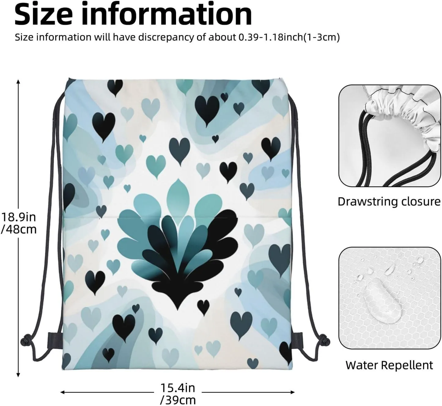 Drawstring Backpack Gym Bag Cinch Bag Draw String Back Bag Heart Pattern Drawstring Bags for Travel