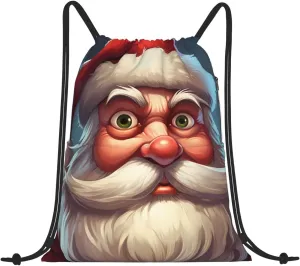 Drawstring Backpack Gym Bag Cinch Bag Draw String Back Bag Staring Santa Claus Drawstring Bags for Travel