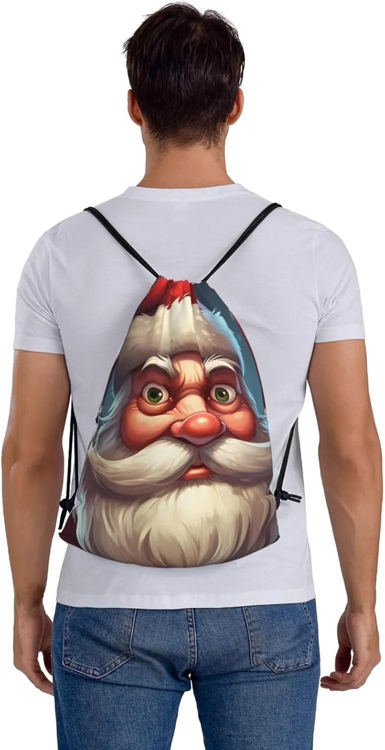Drawstring Backpack Gym Bag Cinch Bag Draw String Back Bag Staring Santa Claus Drawstring Bags for Travel
